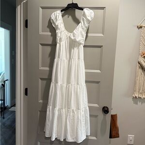Le Lis White Maxi Dress with Tiered Design